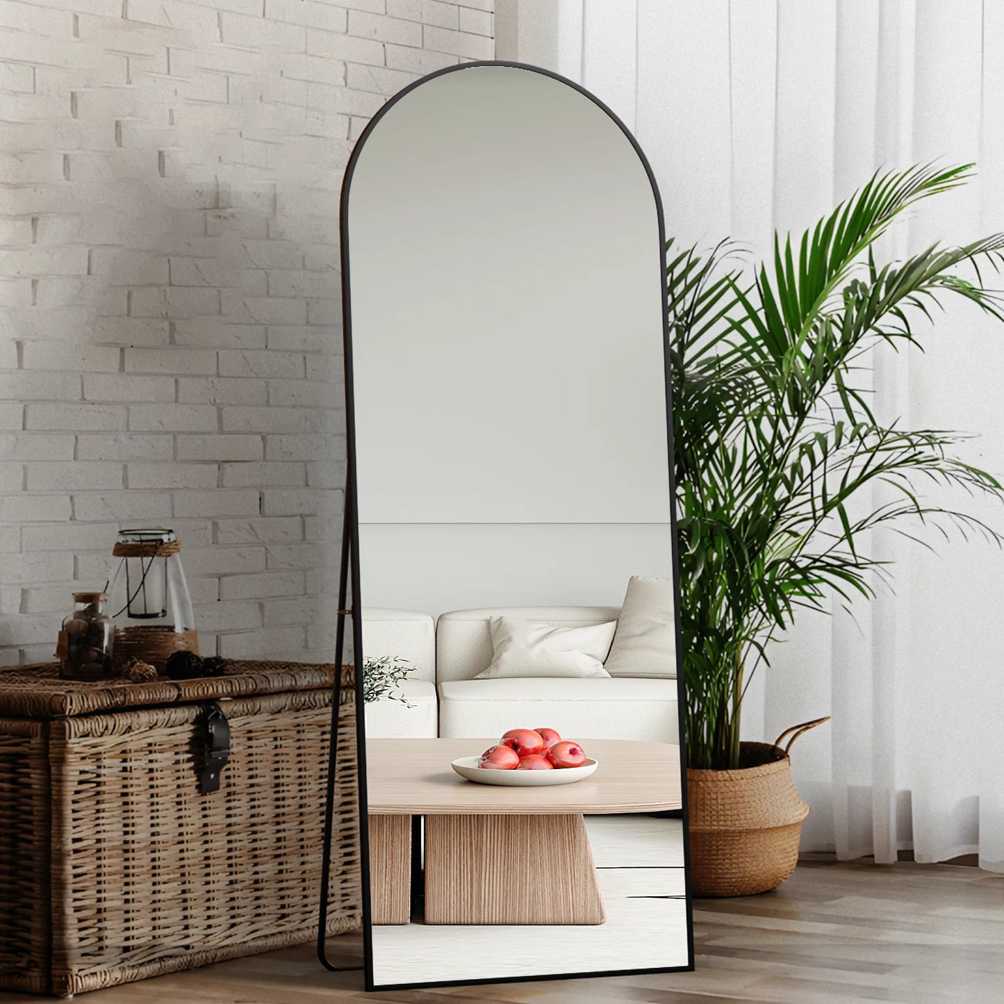 Full Length Mirror Arched Mirror, Floor Mirror with Stand, 64" X 21" Full Body Mirror Black Arch Standing Mirror Large Bedroom Mirror