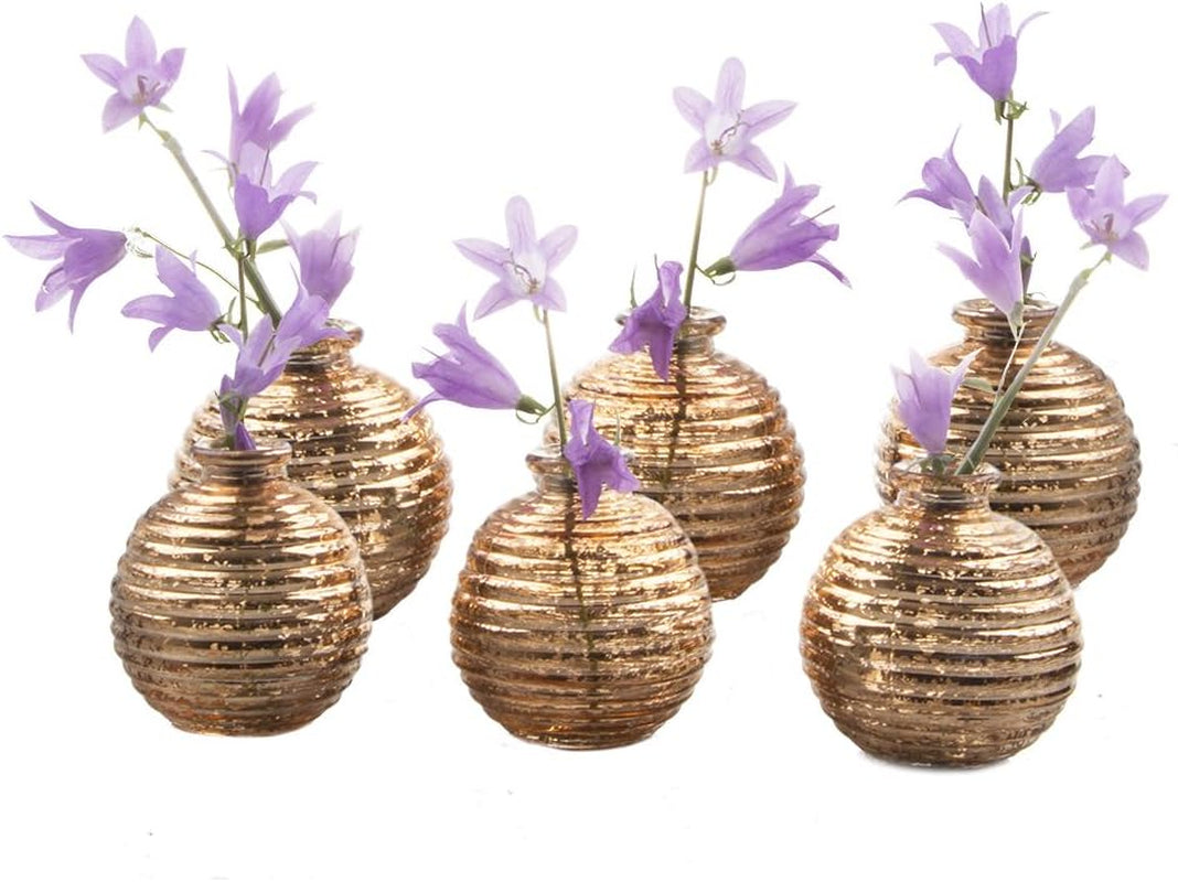 - Set of 6 Smasak 2.5" Wide 2.75" Tall Small round Glass Flower Vase, Decorative Rustic Floral Vase for Home Decor Living Room Centerpieces and Events, Single Flower Bud Vase - Bulk (Gold)