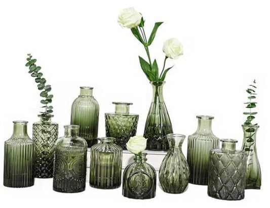 12Pcs Glass Bud Vases Set, Small Vases for Flowers Bud Vase for Green