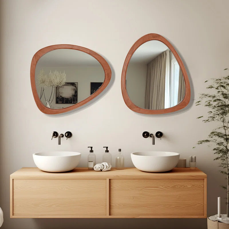 Cotesfield Wood Accent Mirror Irregular Decorative Mirror Asymmetrical Mirror