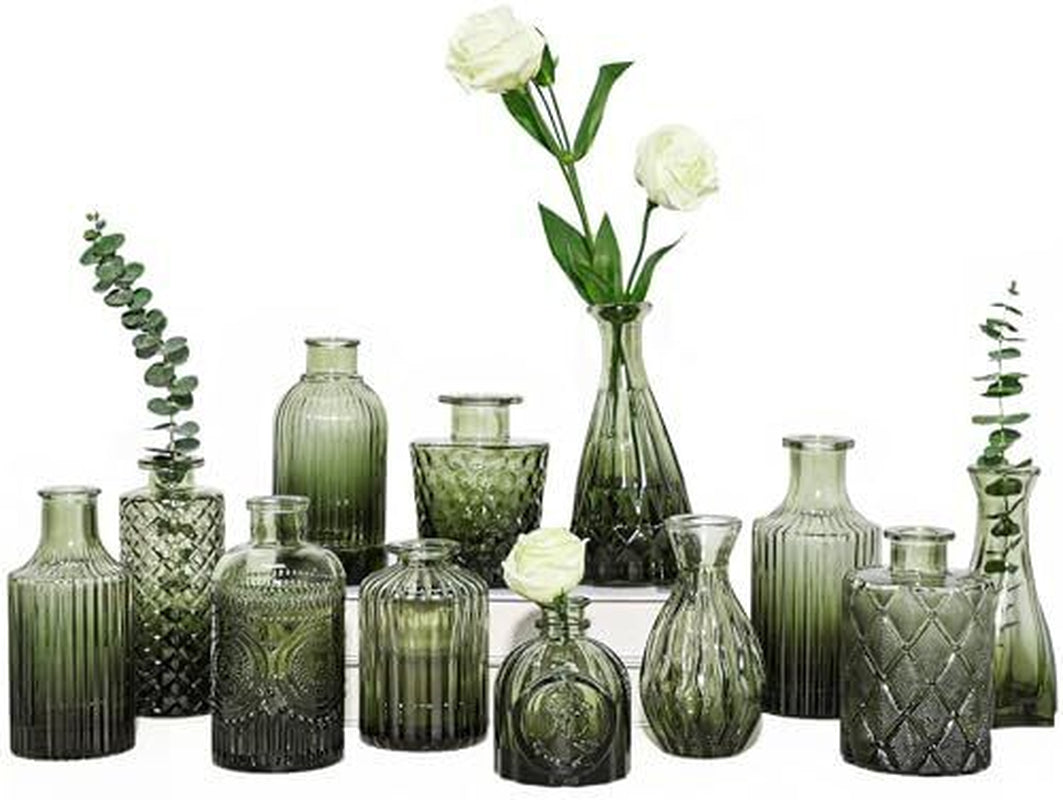 12Pcs Glass Bud Vases Set, Small Vases for Flowers Bud Vase for Green