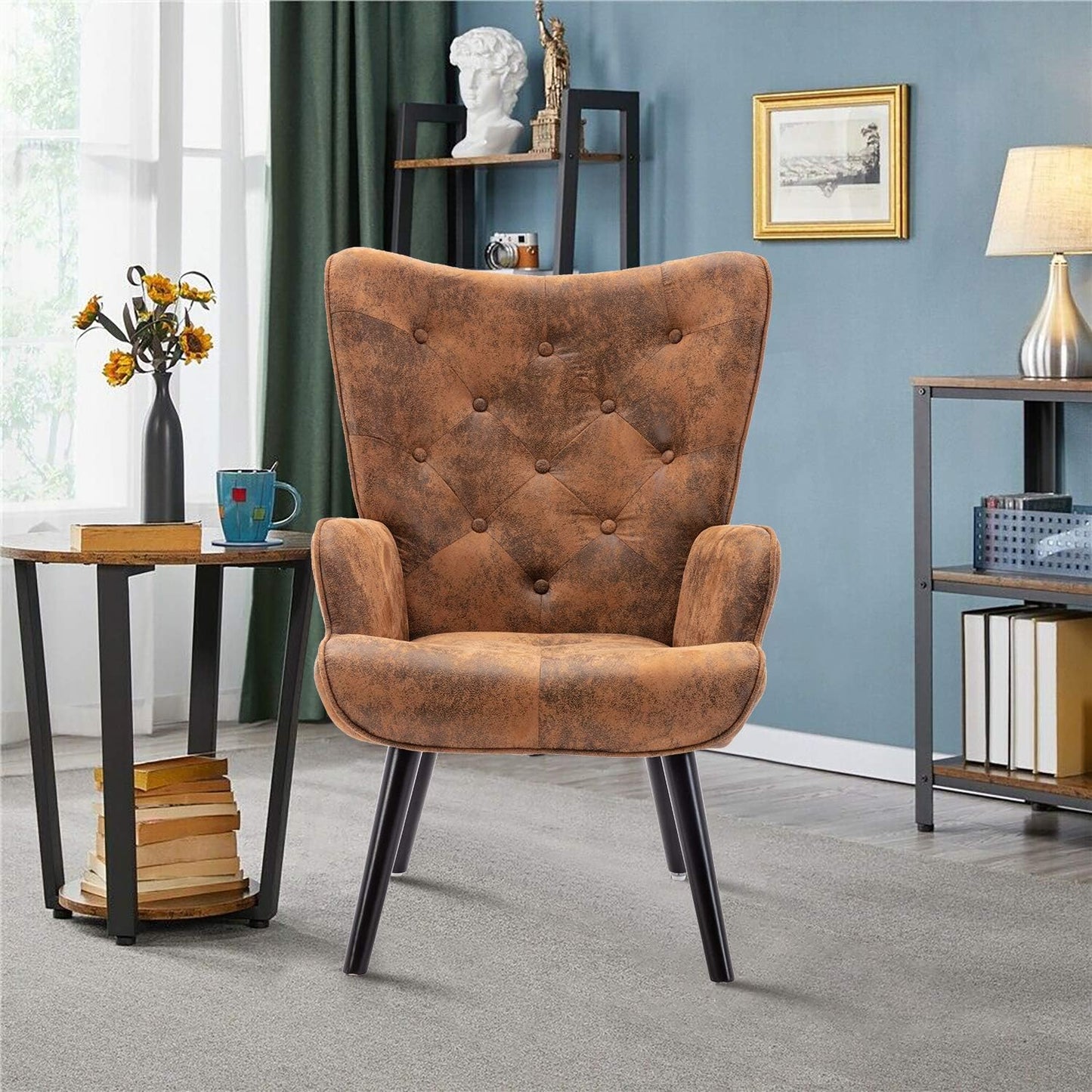 Fabric Accent Chair Accent Lounge Chair Modern Living Room Accent Armchair Upholstered Arm Chair for Living Room Bedroom Reading Chair, Brown, ORW39523758-160-1550308471