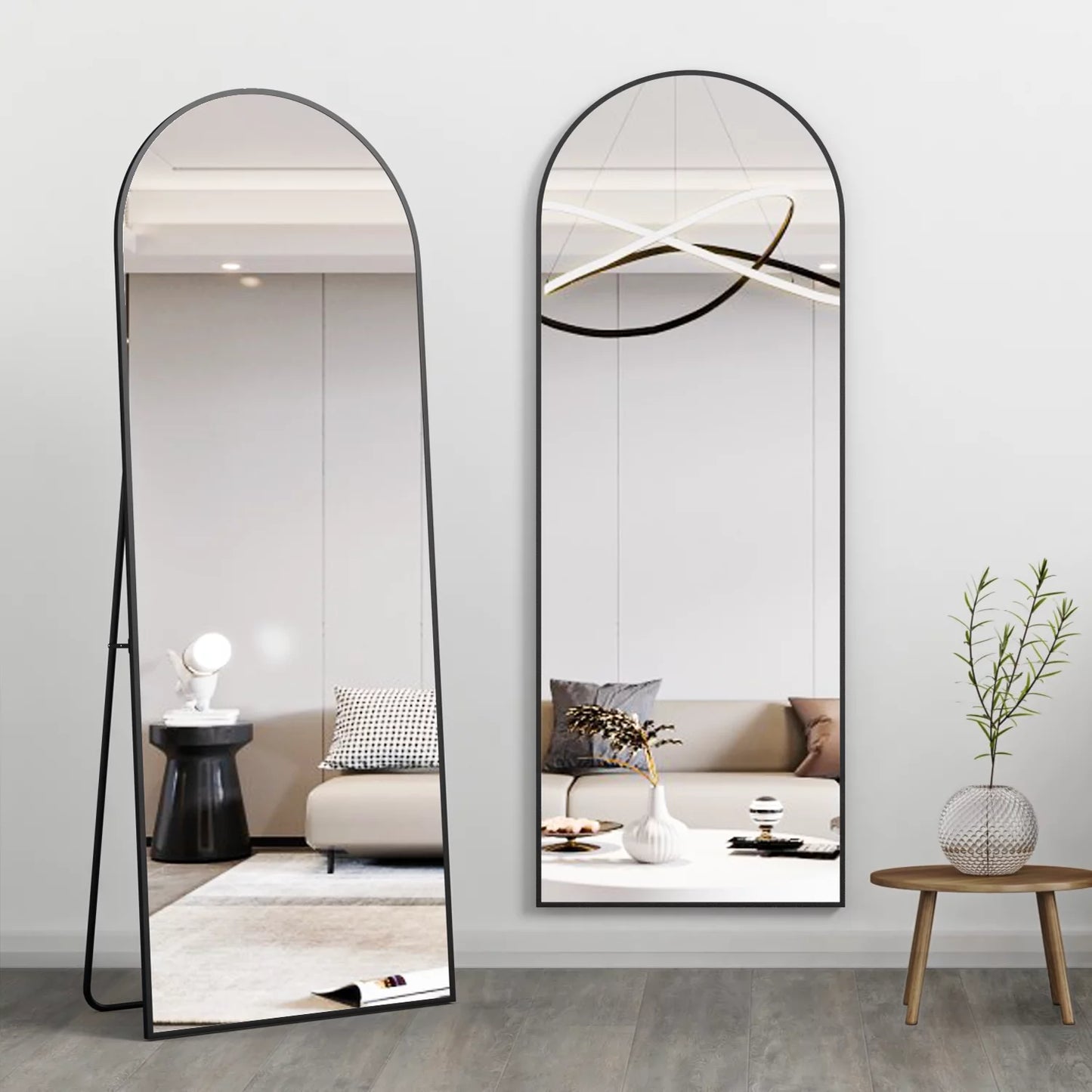 Full Length Mirror Arched Mirror, Floor Mirror with Stand, 64" X 21" Full Body Mirror Black Arch Standing Mirror Large Bedroom Mirror