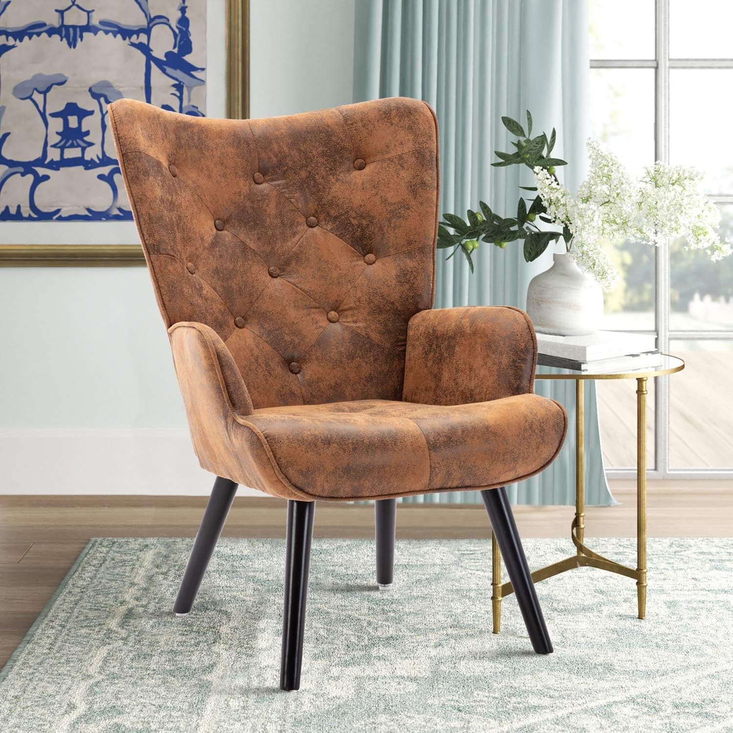 Fabric Accent Chair Accent Lounge Chair Modern Living Room Accent Armchair Upholstered Arm Chair for Living Room Bedroom Reading Chair, Brown, ORW39523758-160-1550308471