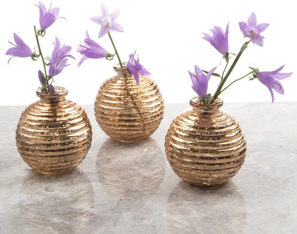 - Set of 6 Smasak 2.5" Wide 2.75" Tall Small round Glass Flower Vase, Decorative Rustic Floral Vase for Home Decor Living Room Centerpieces and Events, Single Flower Bud Vase - Bulk (Gold)