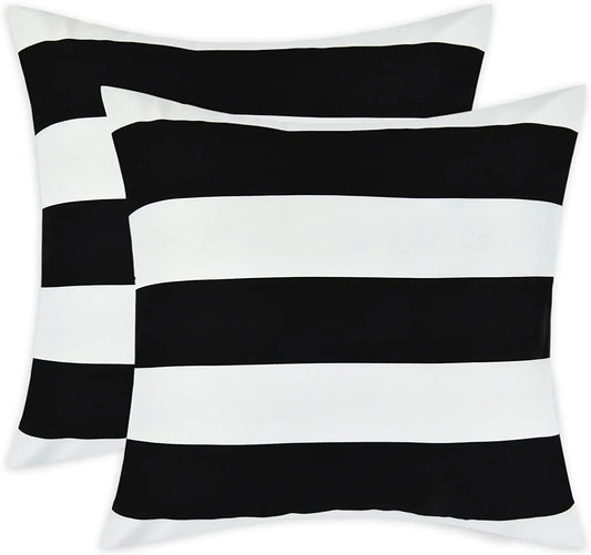 2 Pack Black and White Striped Throw Pillow Covers 18 X 18 Inch Outdoor Throw Pillows Covers,Farmhouse Decorative Throw Pillow Cases for Sofa Couch