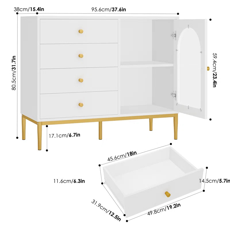 37.7'' Wide 1-Door Accent Cabinet with 4 Drawers