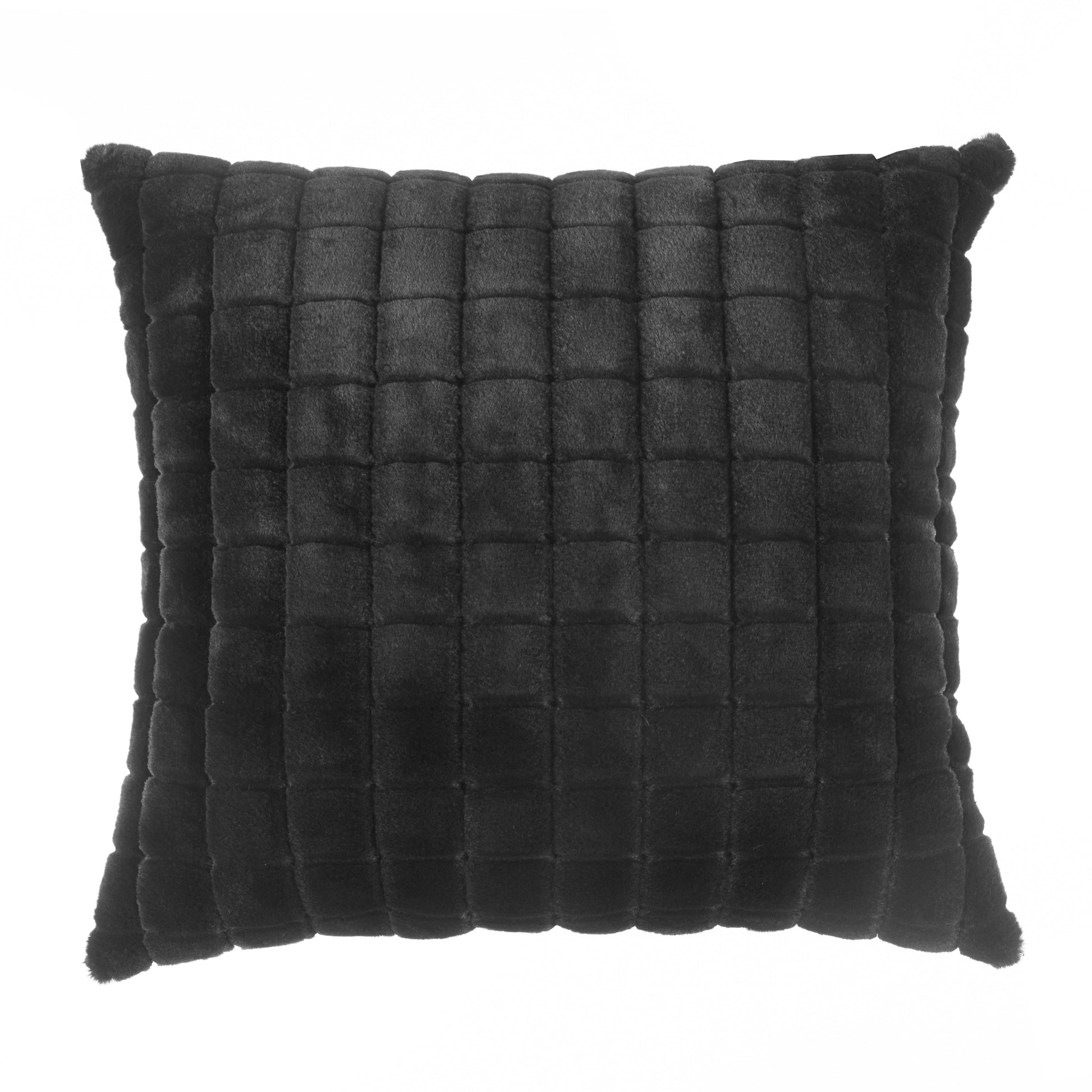 (2 Pack)  Square Tile Faux Fur Black Pillow, 20 in X 20 In, Polyester Fill