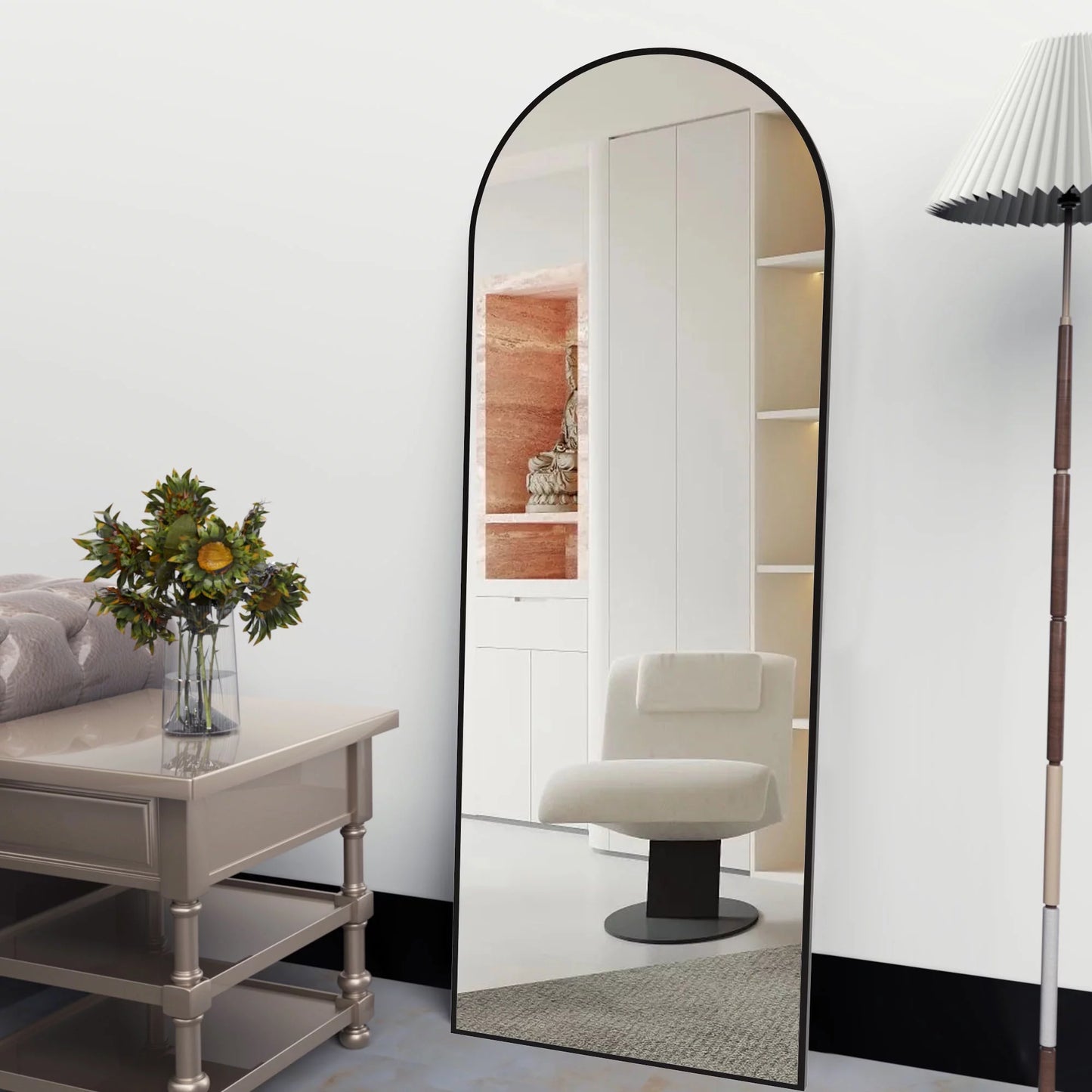 Full Length Mirror Arched Mirror, Floor Mirror with Stand, 64" X 21" Full Body Mirror Black Arch Standing Mirror Large Bedroom Mirror