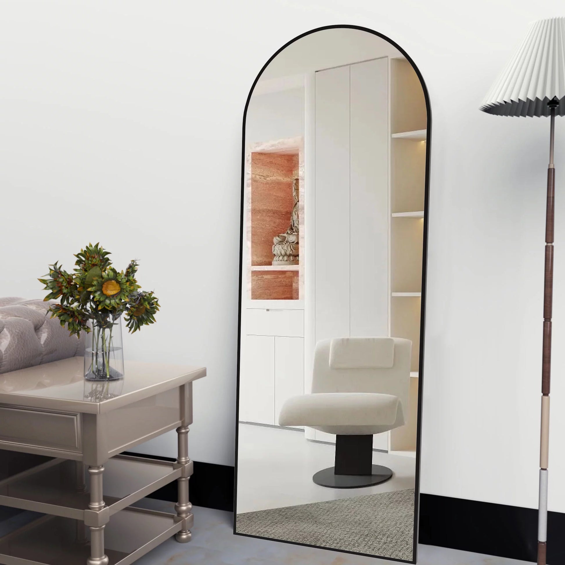 Full Length Mirror Arched Mirror, Floor Mirror with Stand, 64" X 21" Full Body Mirror Black Arch Standing Mirror Large Bedroom Mirror