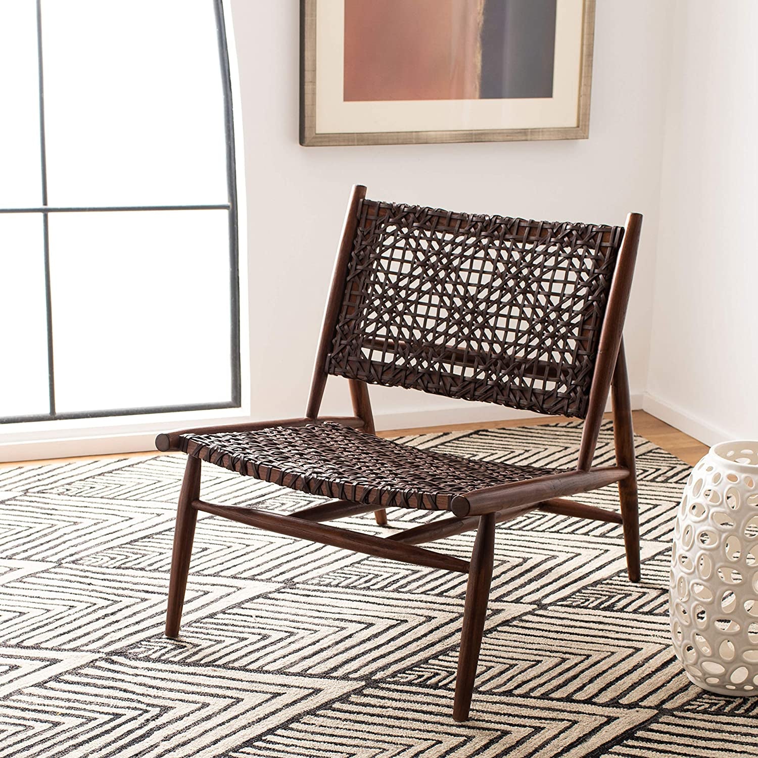 Home Bandelier Brown and Brown Leather Weave Accent Chair