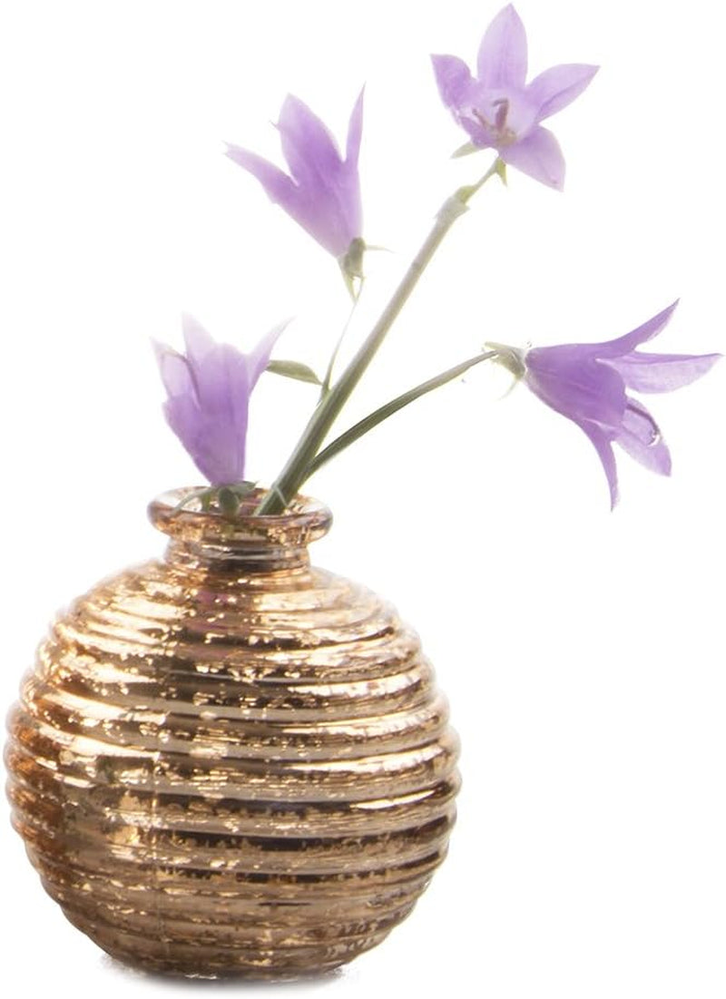 - Set of 6 Smasak 2.5" Wide 2.75" Tall Small round Glass Flower Vase, Decorative Rustic Floral Vase for Home Decor Living Room Centerpieces and Events, Single Flower Bud Vase - Bulk (Gold)