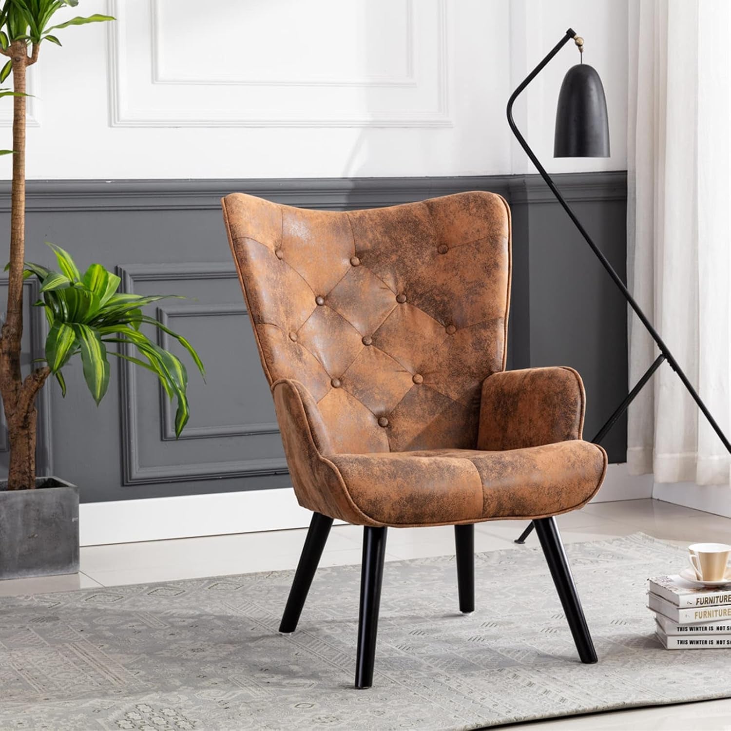 Fabric Accent Chair Accent Lounge Chair Modern Living Room Accent Armchair Upholstered Arm Chair for Living Room Bedroom Reading Chair, Brown, ORW39523758-160-1550308471