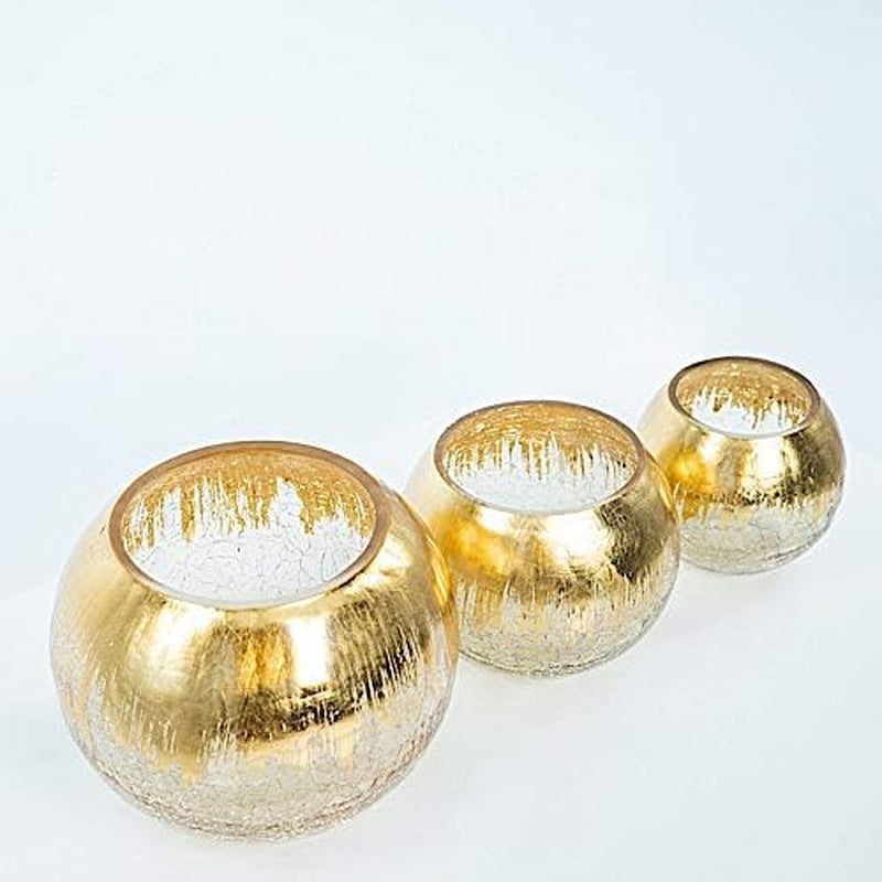 4 in Tall Gold Crackle Glass round Candle Holder Vase