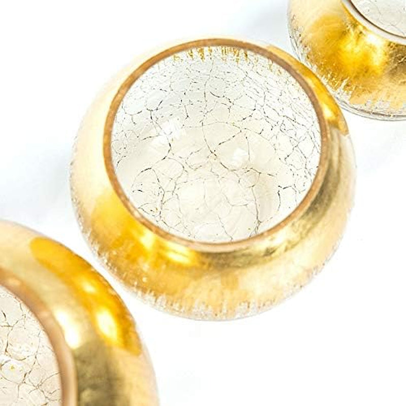 4 in Tall Gold Crackle Glass round Candle Holder Vase