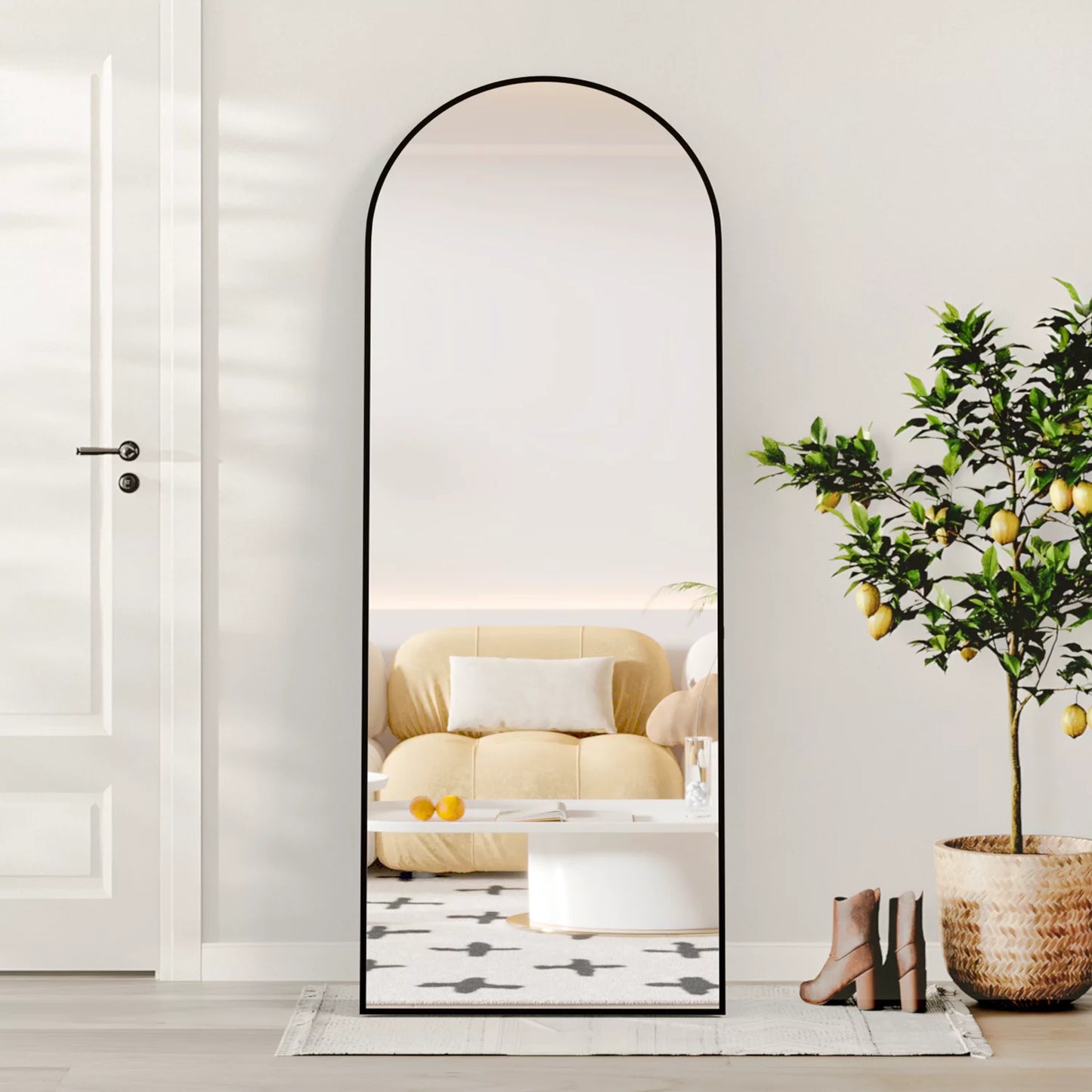 Full Length Mirror Arched Mirror, Floor Mirror with Stand, 64" X 21" Full Body Mirror Black Arch Standing Mirror Large Bedroom Mirror